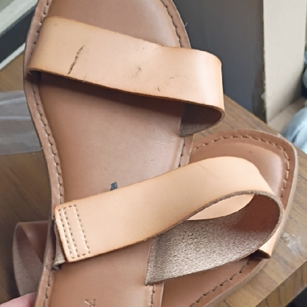 Universal Thread Neutral Tan Leather Double-Band Slide Sandals - Picture 5 of 5